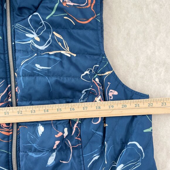 CJ Banks Womens Blue Botanical Floral Print Quilted Full Zip Puffer Vest Size 1X - Picture 5 of 7